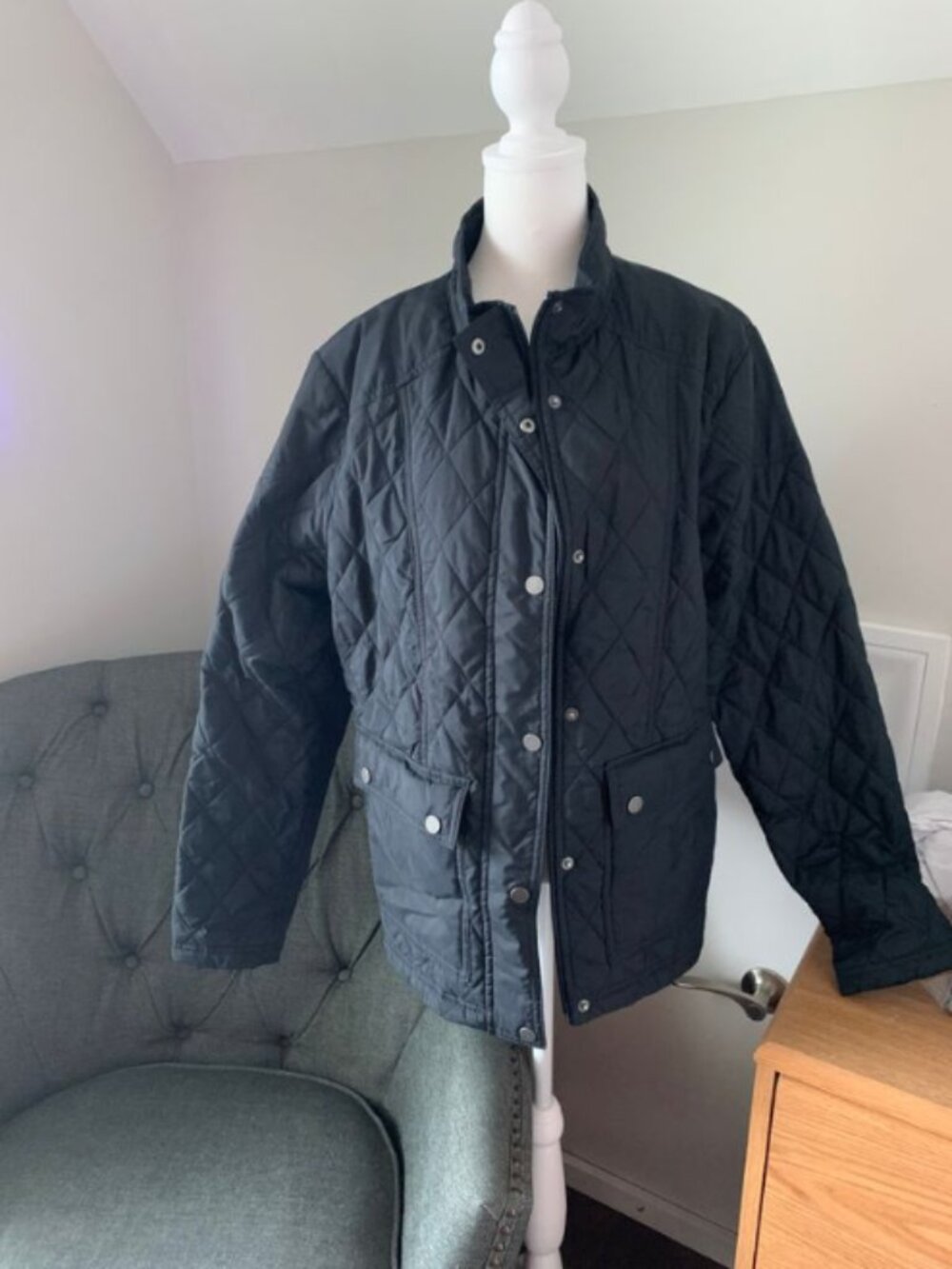 A New Day Quilted Jacket XXL Women Black Diamond Stitch Fall Winter Minimalist